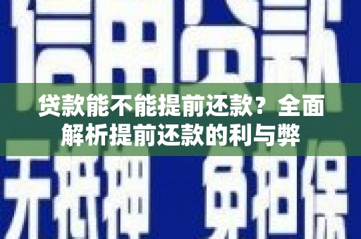 平南贷款能不能提前还款？全面解析提前还款的利与弊