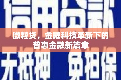 平南微粒贷，金融科技革新下的普惠金融新篇章